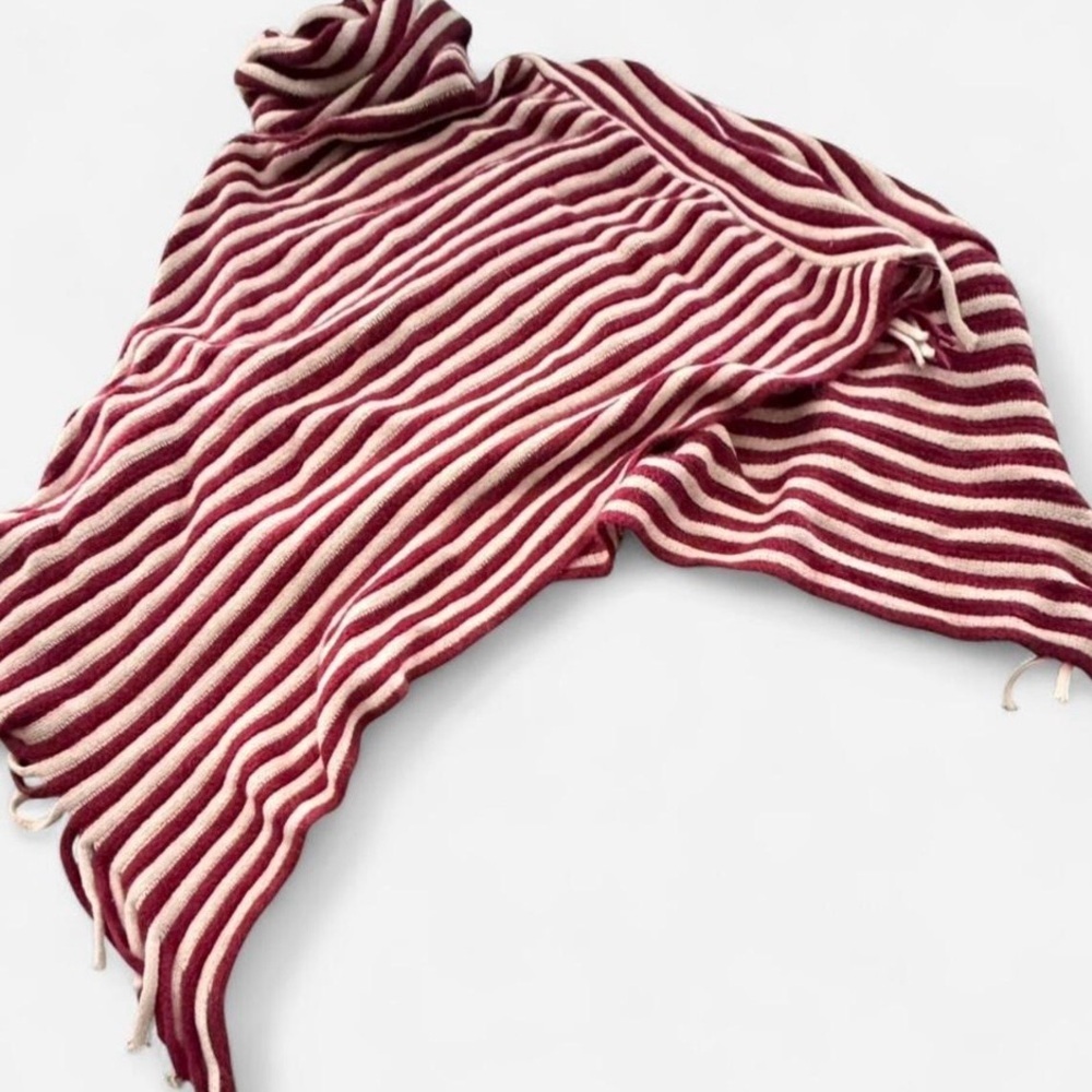 Riah Fashion Women’s Striped Knit Poncho, Burgundy &  Cream, Fringed